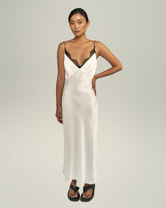 GRACE SILK-SATIN MIDI DRESS, LACE BRA